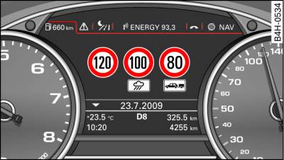 Visor: exemplo do indicador da velocidade limite